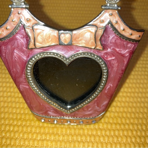 Pink Enamel Rhinestone Embellished Purse Bow Heart Mini Picture Frame - Picture 2 of 6